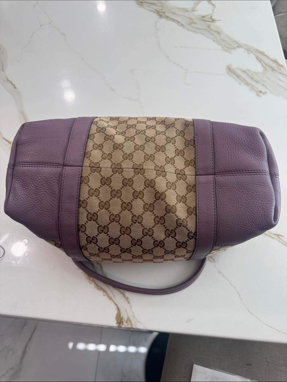 Gucci Beige GG Canvas Tote with Purple Trim and Gold Hardware - Picture 13 of 13